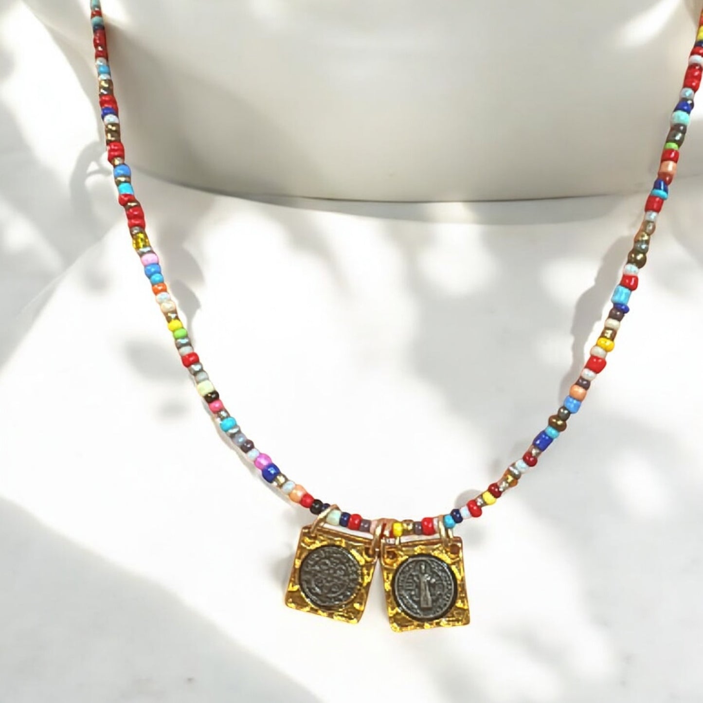 Multicolor Beaded Saint Benedict Scapular Necklace