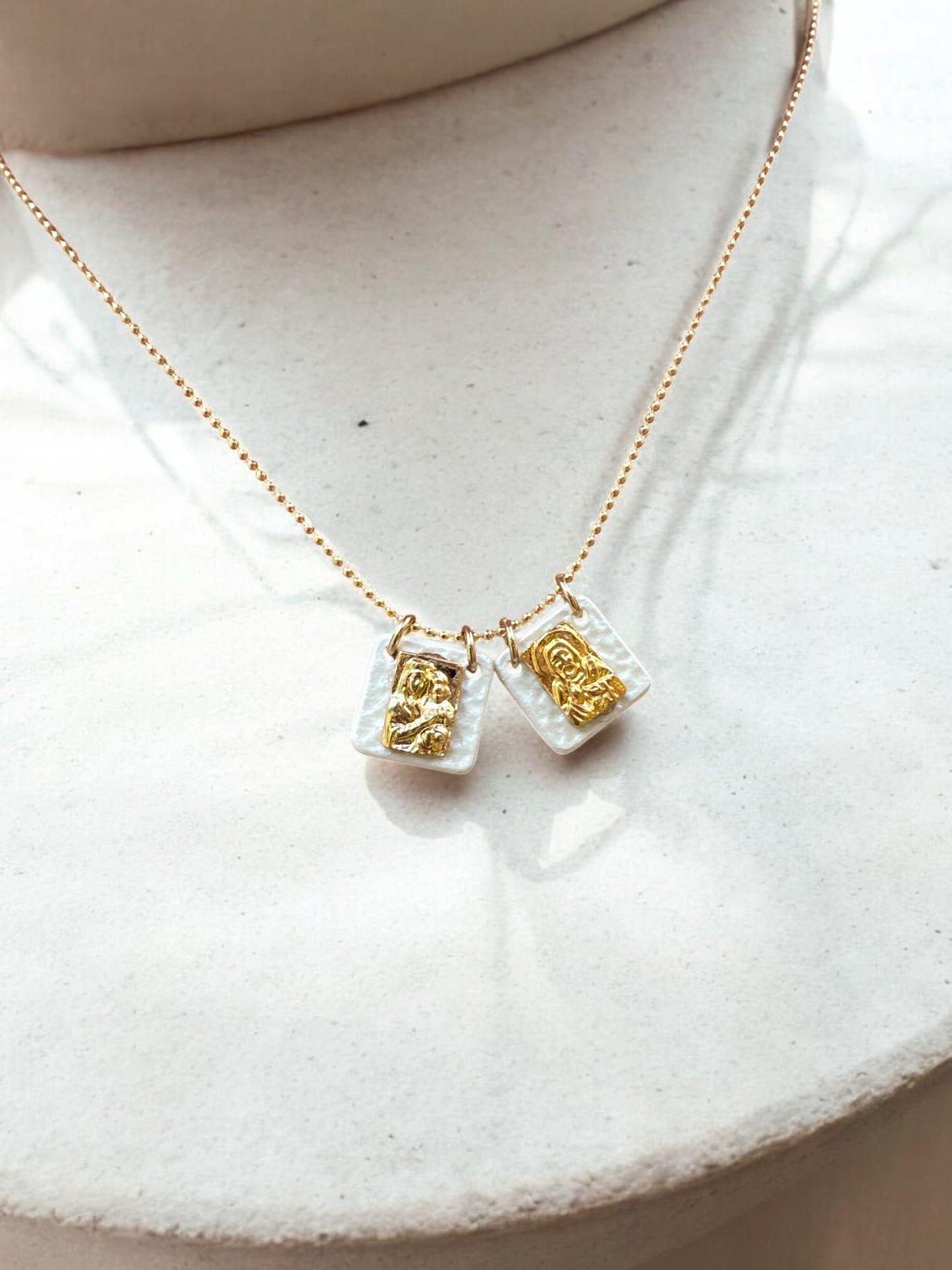 White Enamel Our Lady of Mount Carmel Scapular