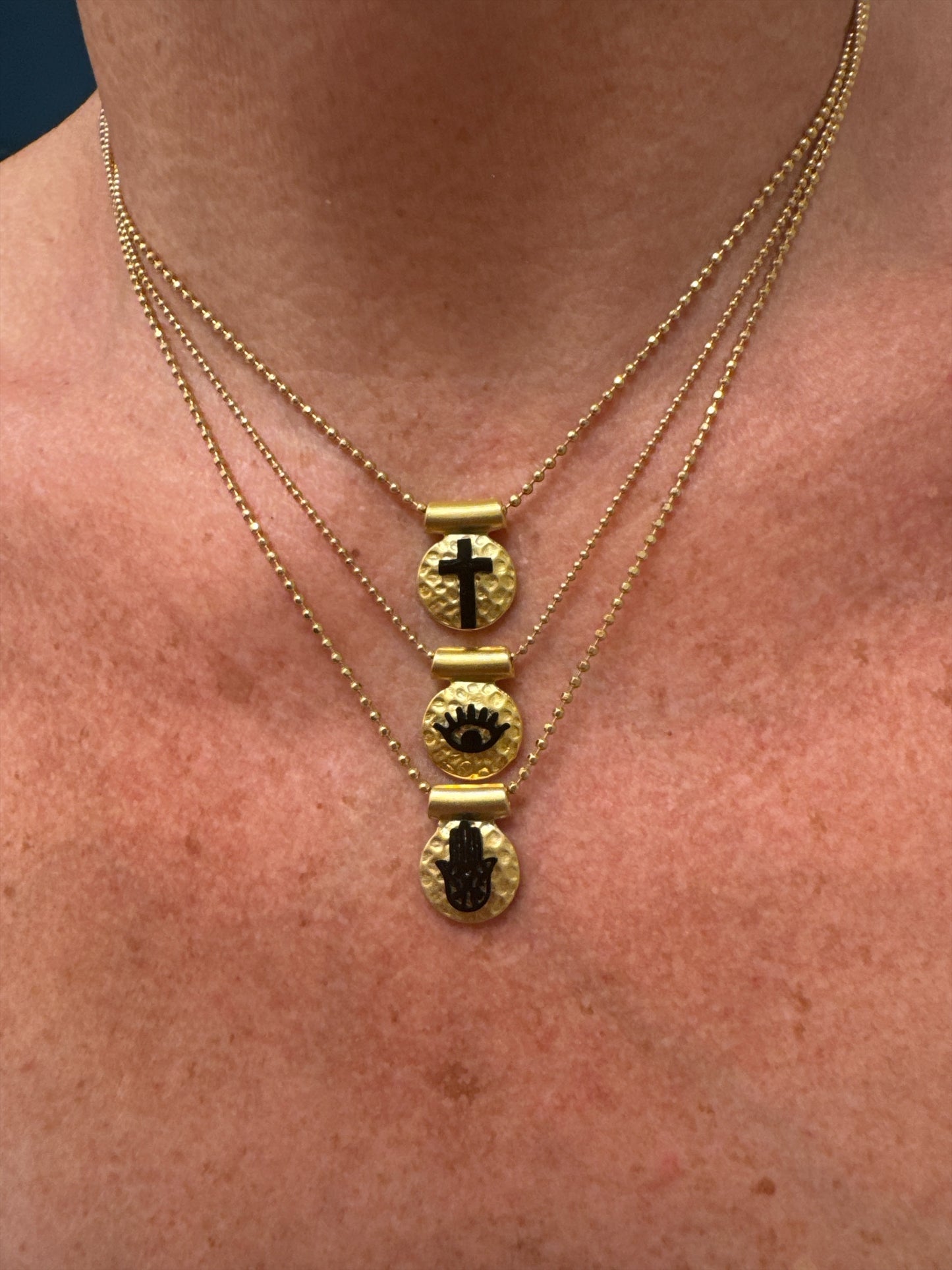 Mini Hammered Gold Medals – Faith, Eye & Hamsa