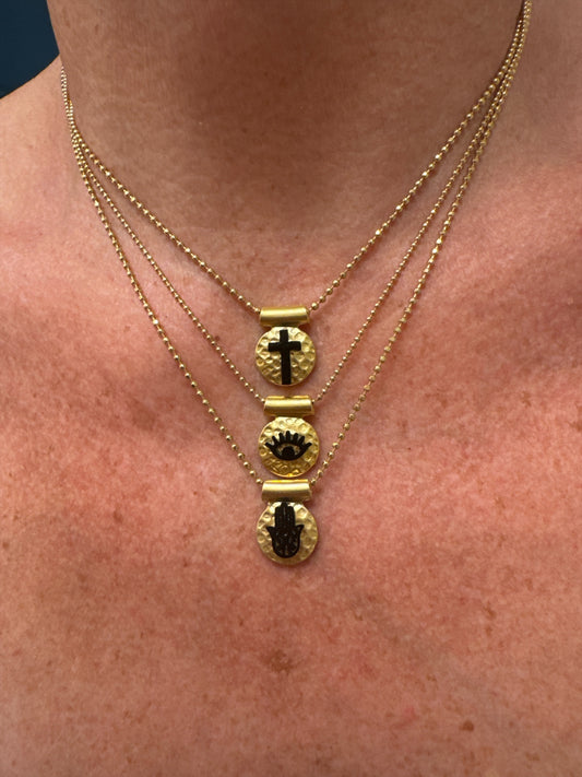 Mini Hammered Gold Medals – Faith, Eye & Hamsa