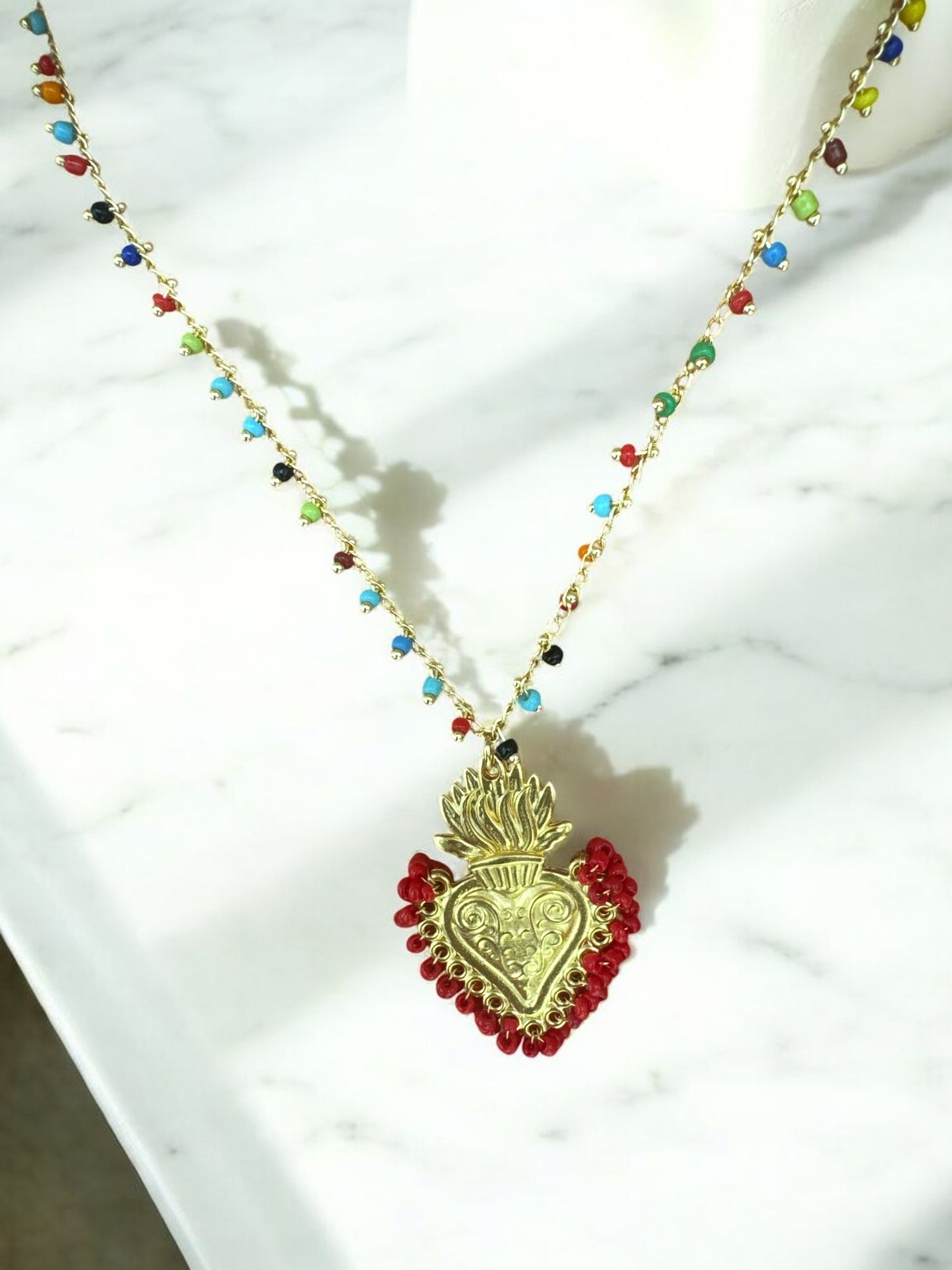 Sacred Heart Color Beaded Gold Edition Necklace
