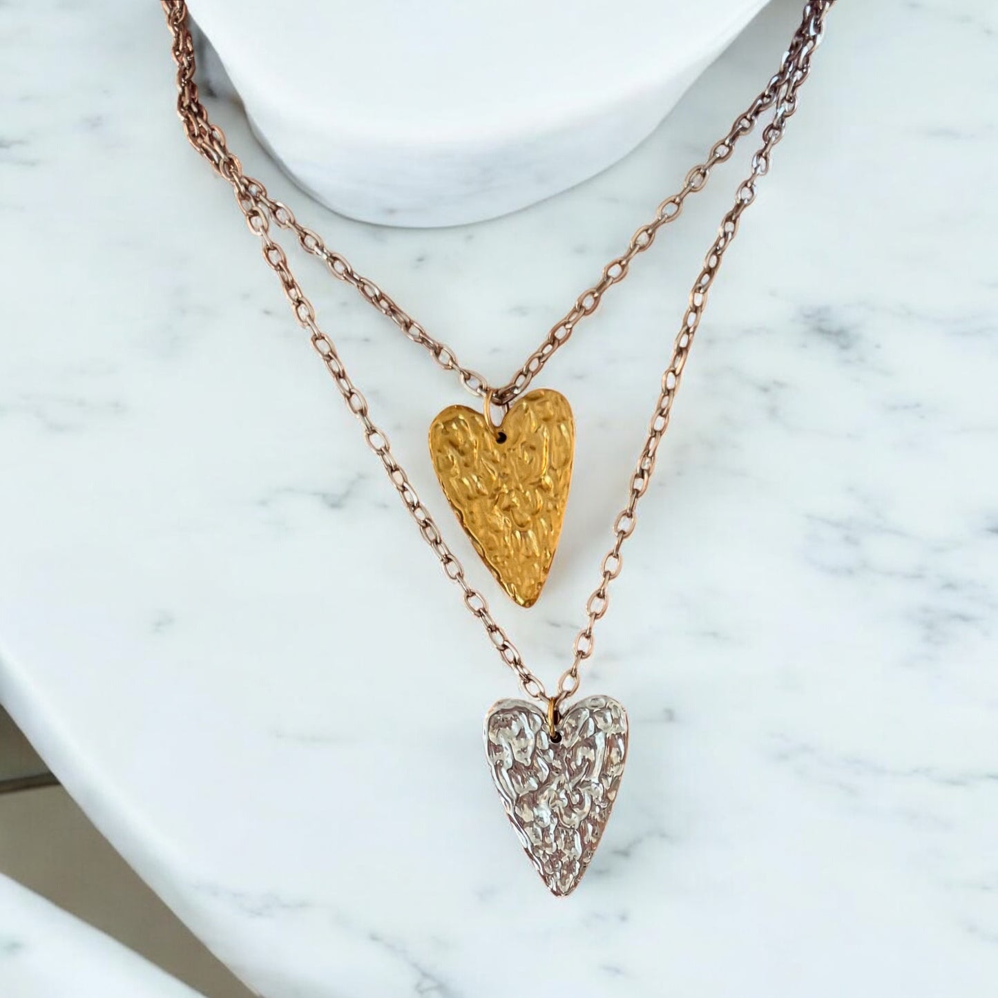 Hammered Dual Heart Necklace