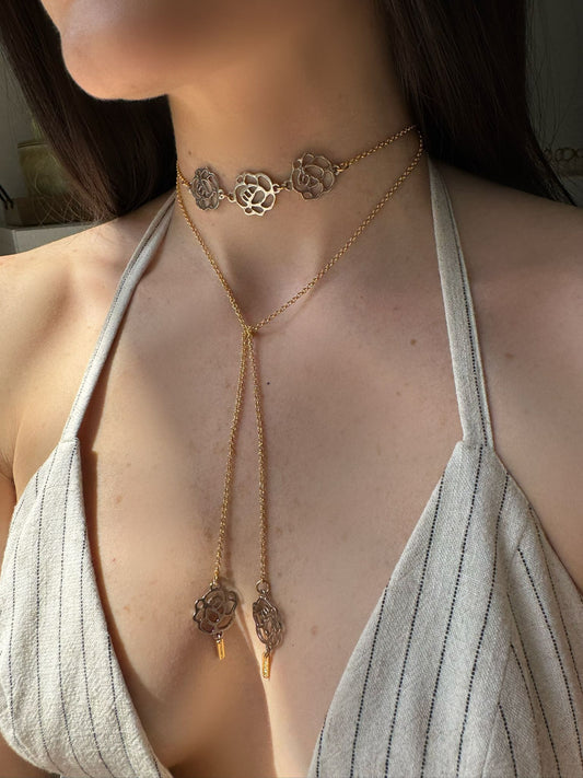 Rhodium Flower Lariat Necklace